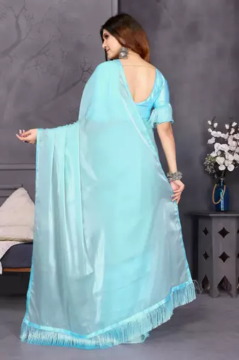 sky blue resham woven silk blend saree