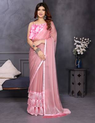 pink hand woven silk blend saree 1