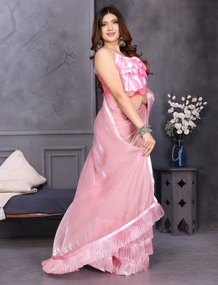 pink hand woven silk blend saree 3
