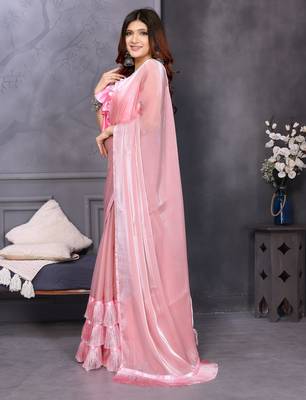 pink hand woven silk blend saree 4