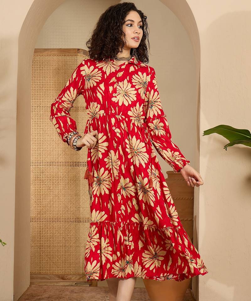 Daylist floral  a-line foil print midi dress