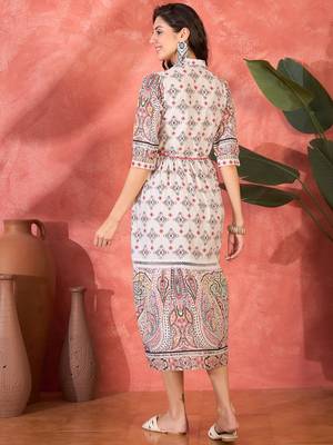 pink printed cotton midi dress with shirt collar 3