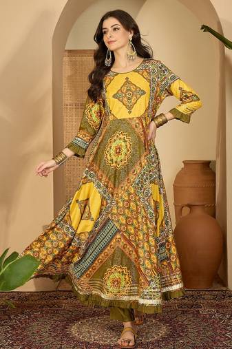 Daylist women ethnic motifs & beading at body foil  printed fit & flare dress