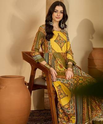 yellow printed rayon a line maxi dress 4