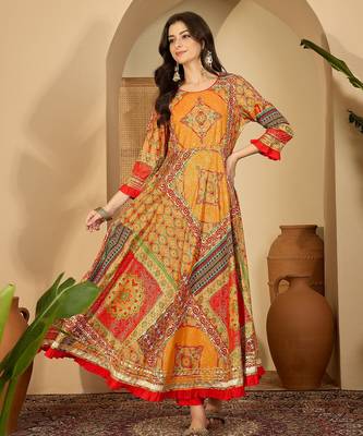 multicolor printed rayon a line maxi dress 1