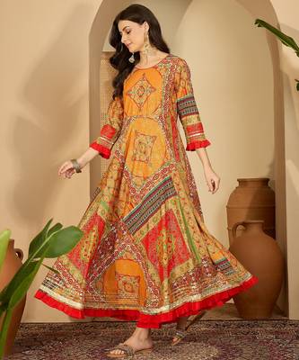 multicolor printed rayon a line maxi dress 3