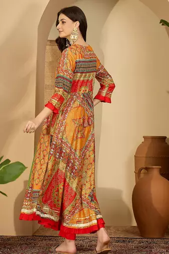 multicolor printed rayon a line maxi dress