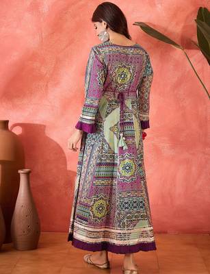 green printed viscose rayon a line maxi dress 3