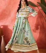 green floral printed viscose rayon maxi dress