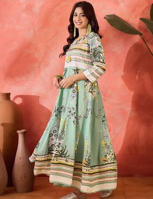 green floral printed viscose rayon maxi dress 3