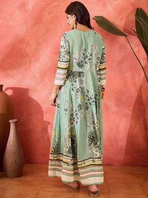 green floral printed viscose rayon maxi dress 4