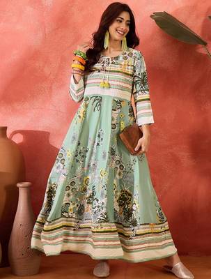 green floral printed viscose rayon maxi dress 5