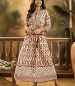 beige floral printed rayon maxi dress