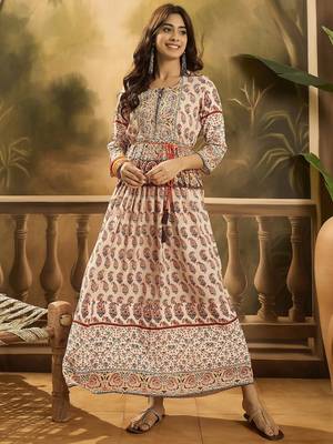 beige floral printed rayon maxi dress 2