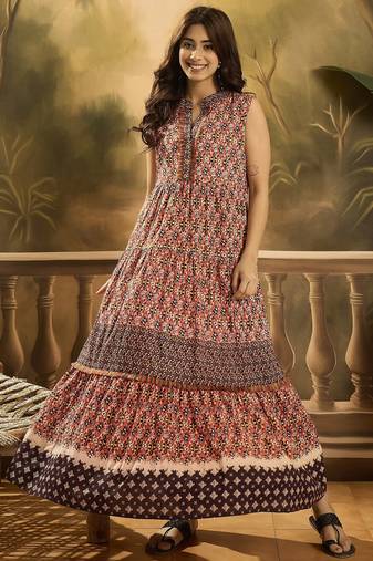 Daylist women tropical printed pure cotton fit & flare dress