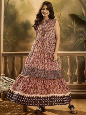 red tropical printed cotton maxi dress 2