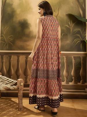 red tropical printed cotton maxi dress 3