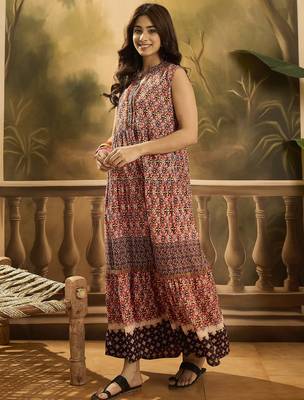 red tropical printed cotton maxi dress 4