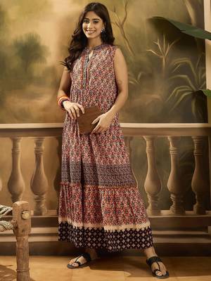red tropical printed cotton maxi dress 5