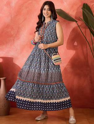 blue floral printed cotton maxi dress 1