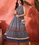 blue floral printed cotton maxi dress