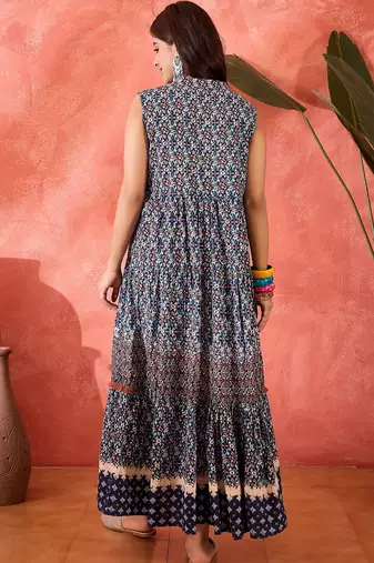 blue floral printed cotton maxi dress