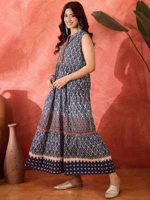 blue floral printed cotton maxi dress 5