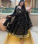 Black  vichitra silk  party wear embroidery anarkali   suit set