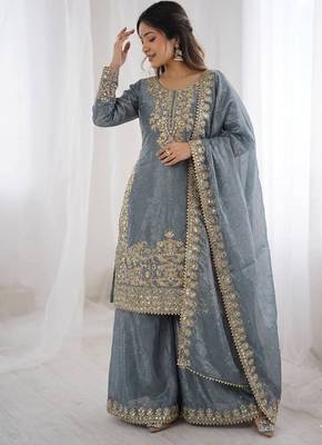 grey sequins embroidered silk sharara suit 2