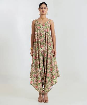 green floral printed cotton rayon jumpsuit 1