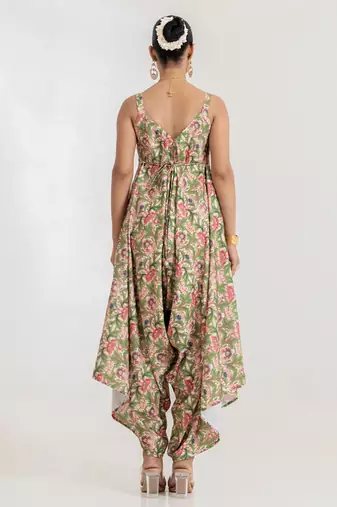 green floral printed cotton rayon jumpsuit