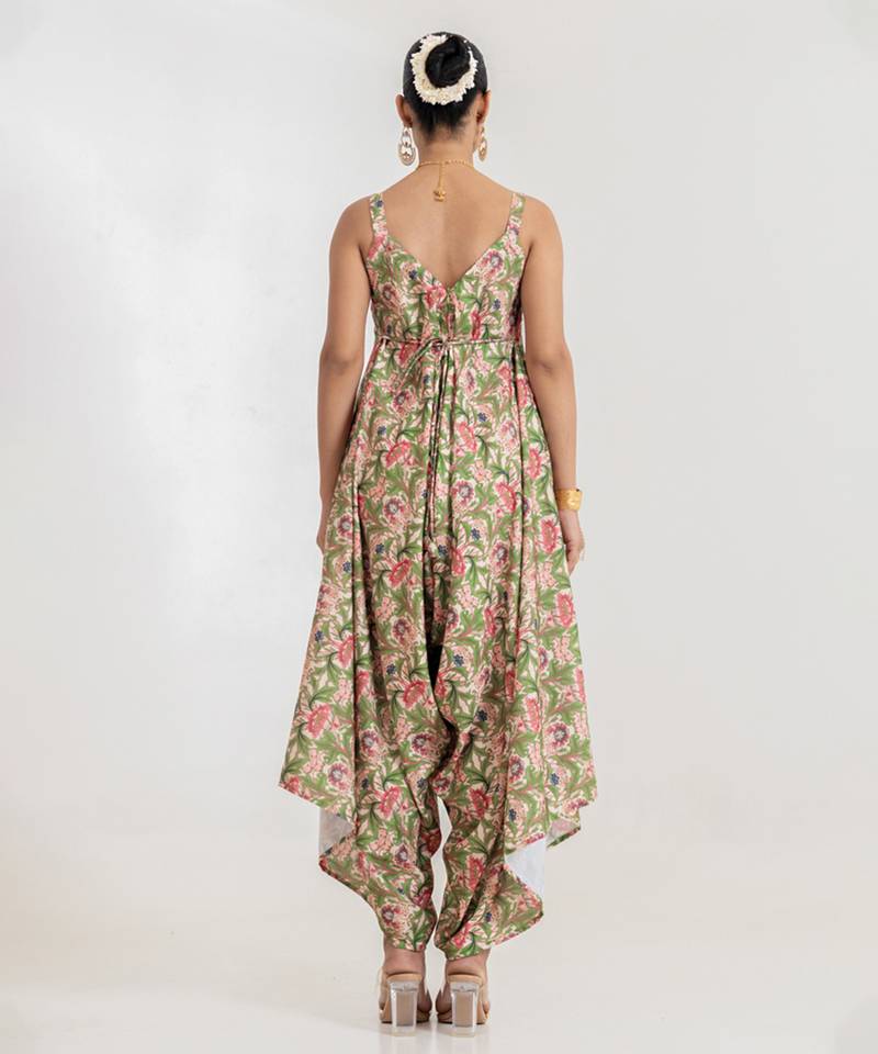 Regal Green printed cotton rayon jumpsuit