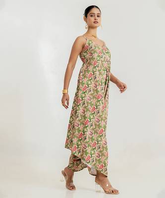 green floral printed cotton rayon jumpsuit 3