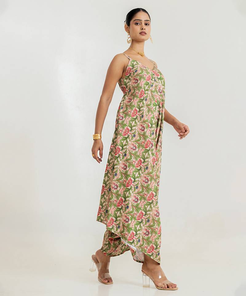Regal Green printed cotton rayon jumpsuit