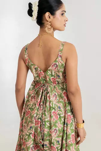 green floral printed cotton rayon jumpsuit