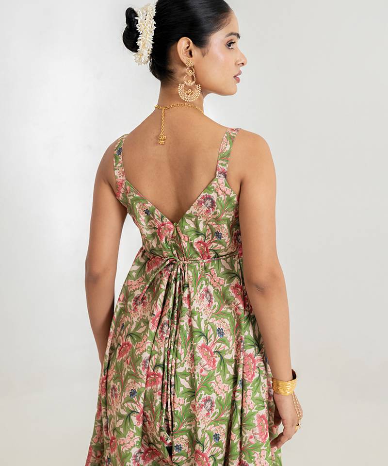 Regal Green printed cotton rayon jumpsuit