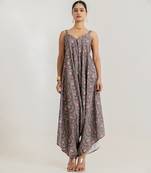  Grey printed cotton rayon jumpsuit
