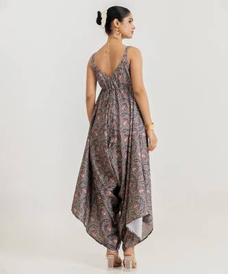 slate grey floral printed cotton rayon jumpsuit 2