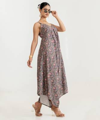 slate grey floral printed cotton rayon jumpsuit 5