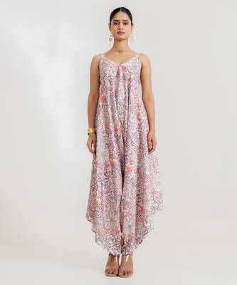 white floral printed cotton rayon jumpsuit 1