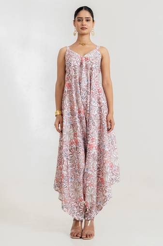 White printed cotton rayon jumpsuit