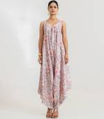 White printed cotton rayon jumpsuit