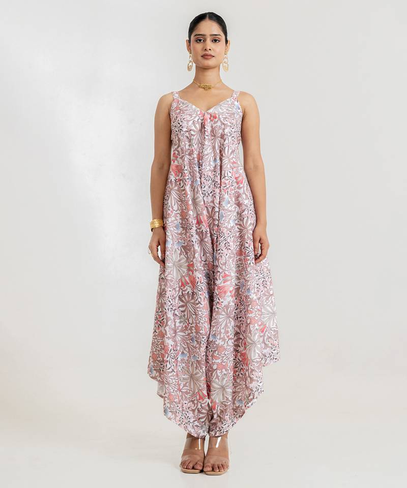 White printed cotton rayon jumpsuit