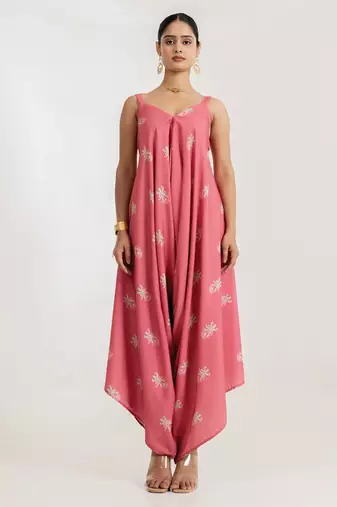 Dusty rose  printed cotton rayon jumpsuit