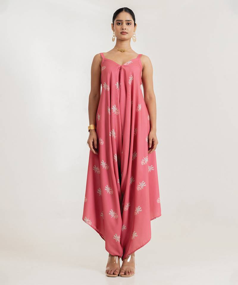 Dusty rose  printed cotton rayon jumpsuit