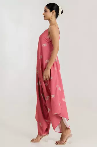 pink floral printed cotton rayon jumpsuit