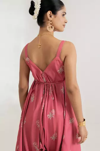 pink floral printed cotton rayon jumpsuit