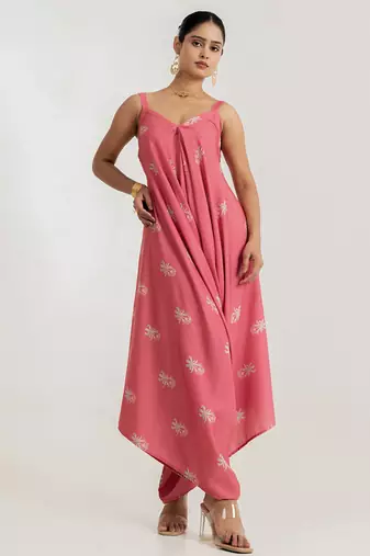 pink floral printed cotton rayon jumpsuit