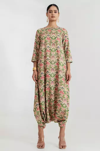 Regal Green printed cotton rayon jumpsuit