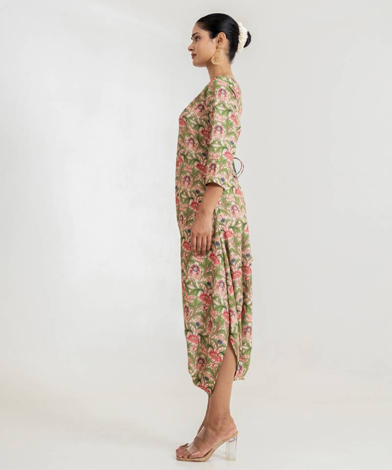 Regal Green printed cotton rayon jumpsuit